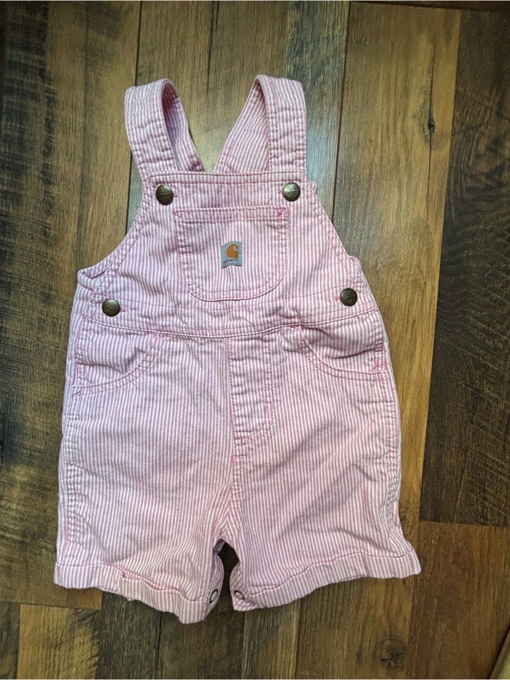 Carhartt pink stripe shorty Bib overalls girl size 18 months